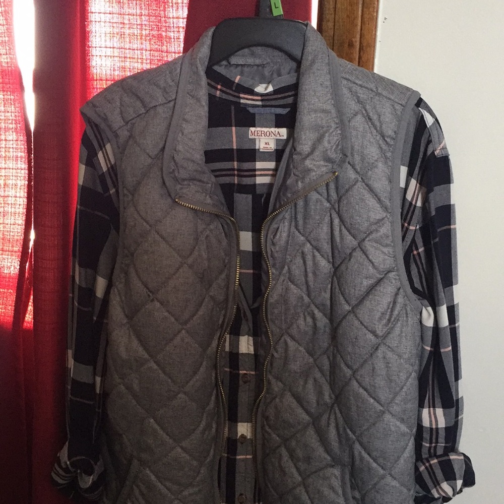2 Long Sleeve Plaid Shirts With Vest.